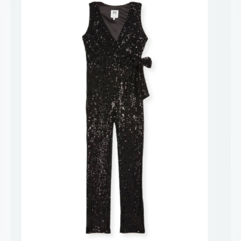 NWT Milly Mini Girls Stretch Micro Sequin Tie Jumpsuit size 10, Black